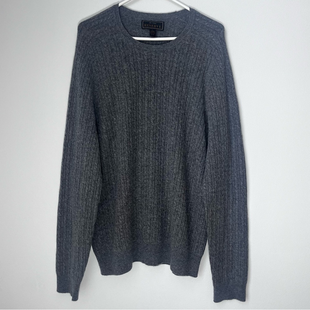 Jos A. Bank Cashmere Wool Blend Cable Knit Sweater Size Large Gray